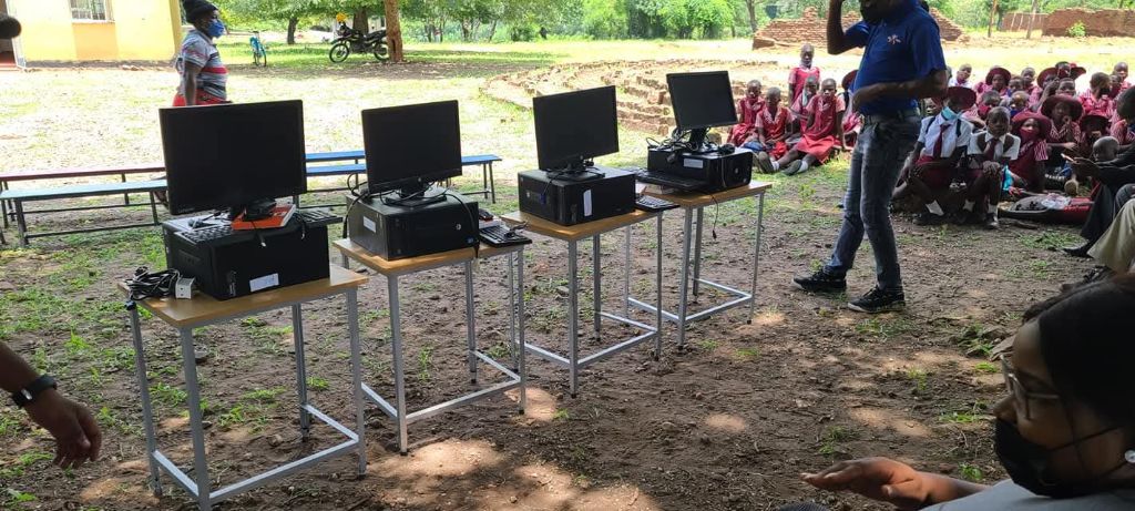 Full set of desktop computers ready for the school lab